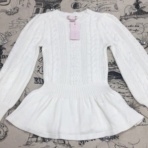 🎁 RACHEL PARCELL Cable Bobble Peplum Sweater - Picture 6 of 8